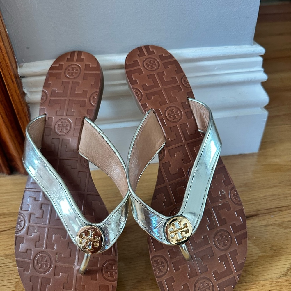 Tory Burch Metallic Silver Sandals